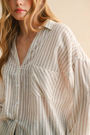 Classic Striped Cotton Button-Down Top