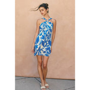 Floral Cotton Poplin Knot Halter Mini Dress