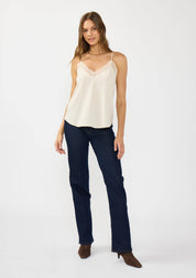 Linen Blend Spaghetti Strap Lace Trim Cami