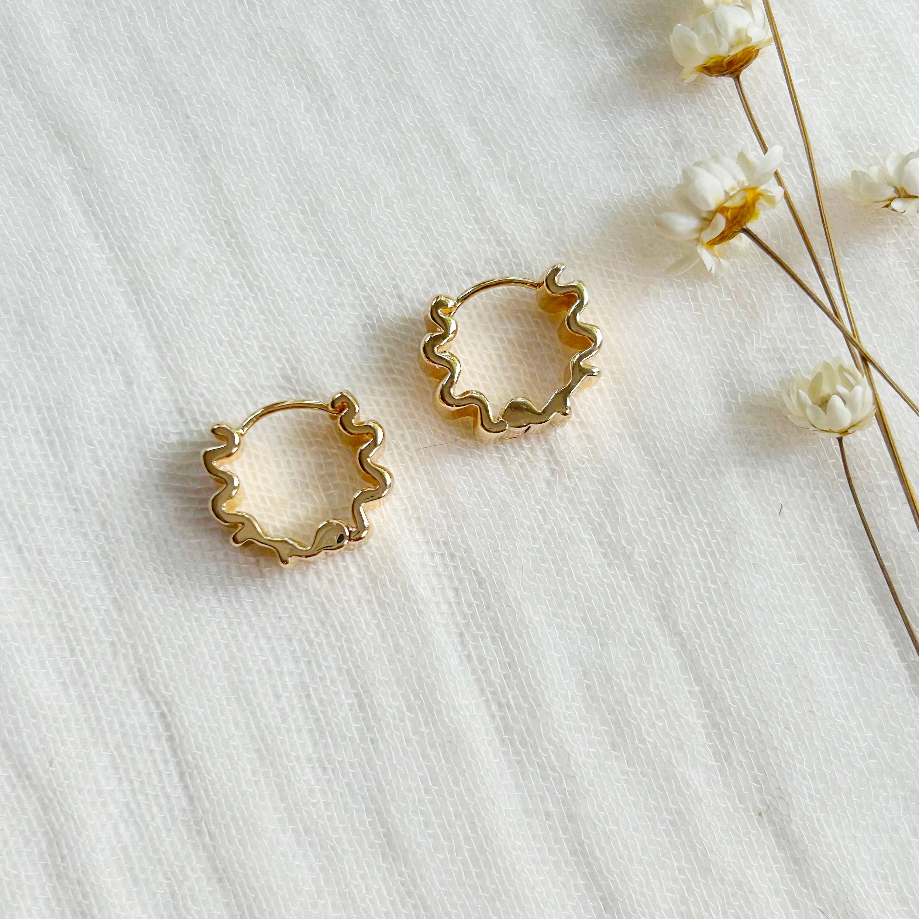 Gold Wave Huggie Hoop Earrings