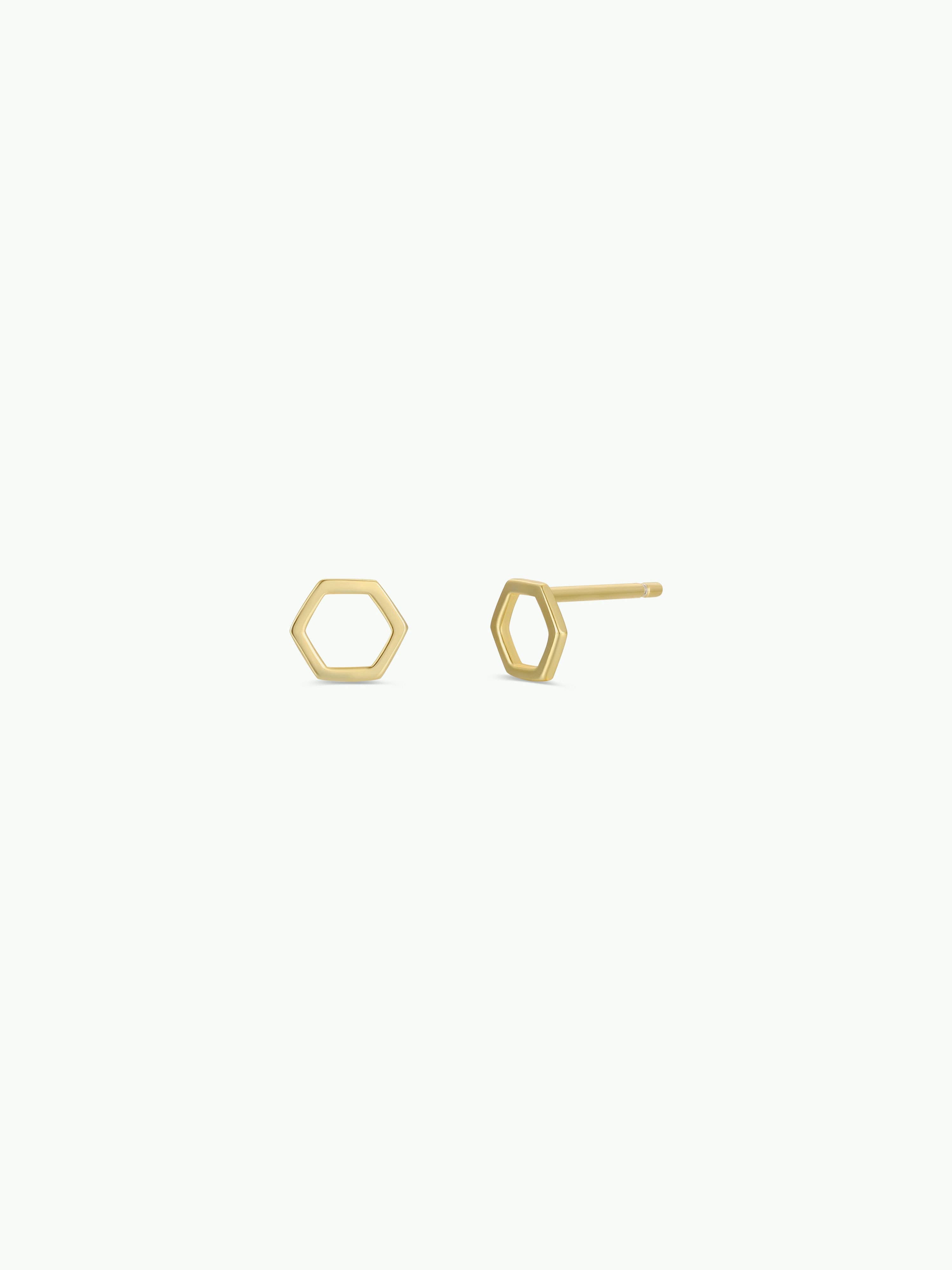 Gold Hexagon Stud Earrings
