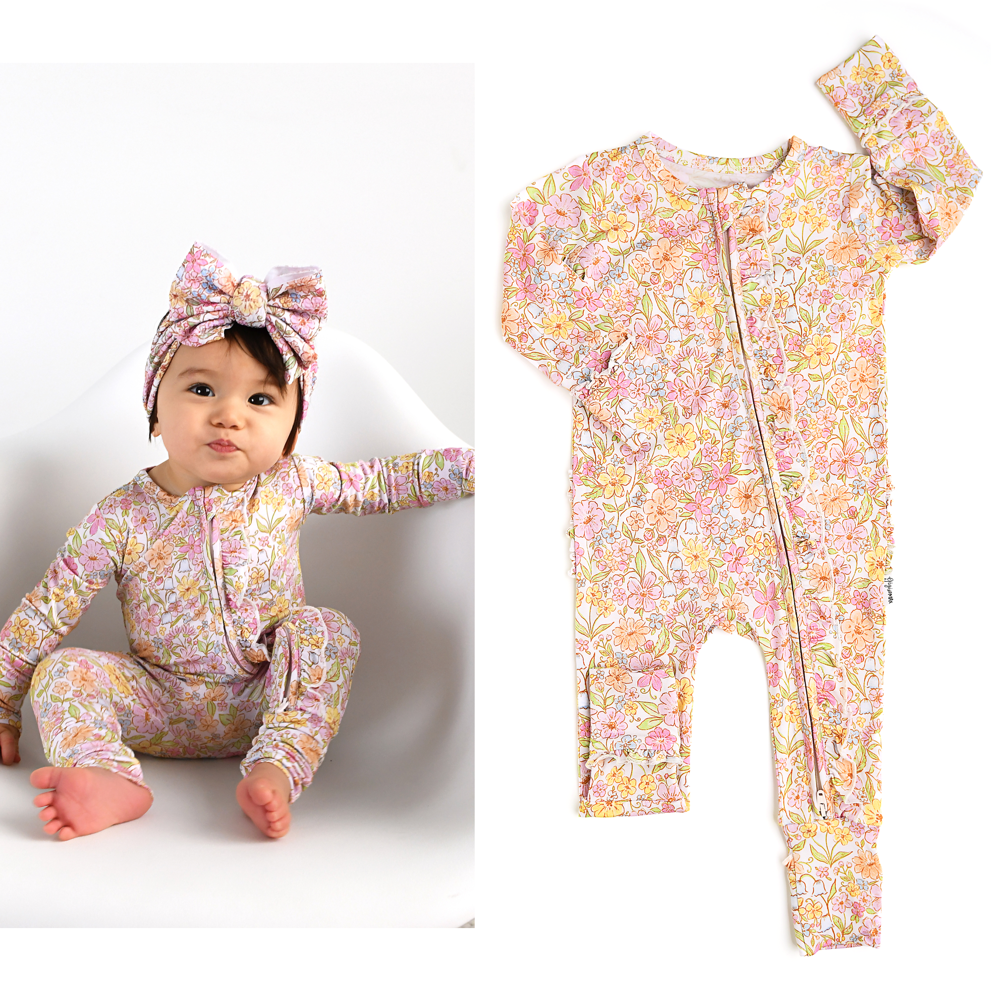 Kennedy Floral Ruffle Zip Easter Floral Sleepies Little