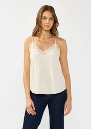 Linen Blend Spaghetti Strap Lace Trim Cami