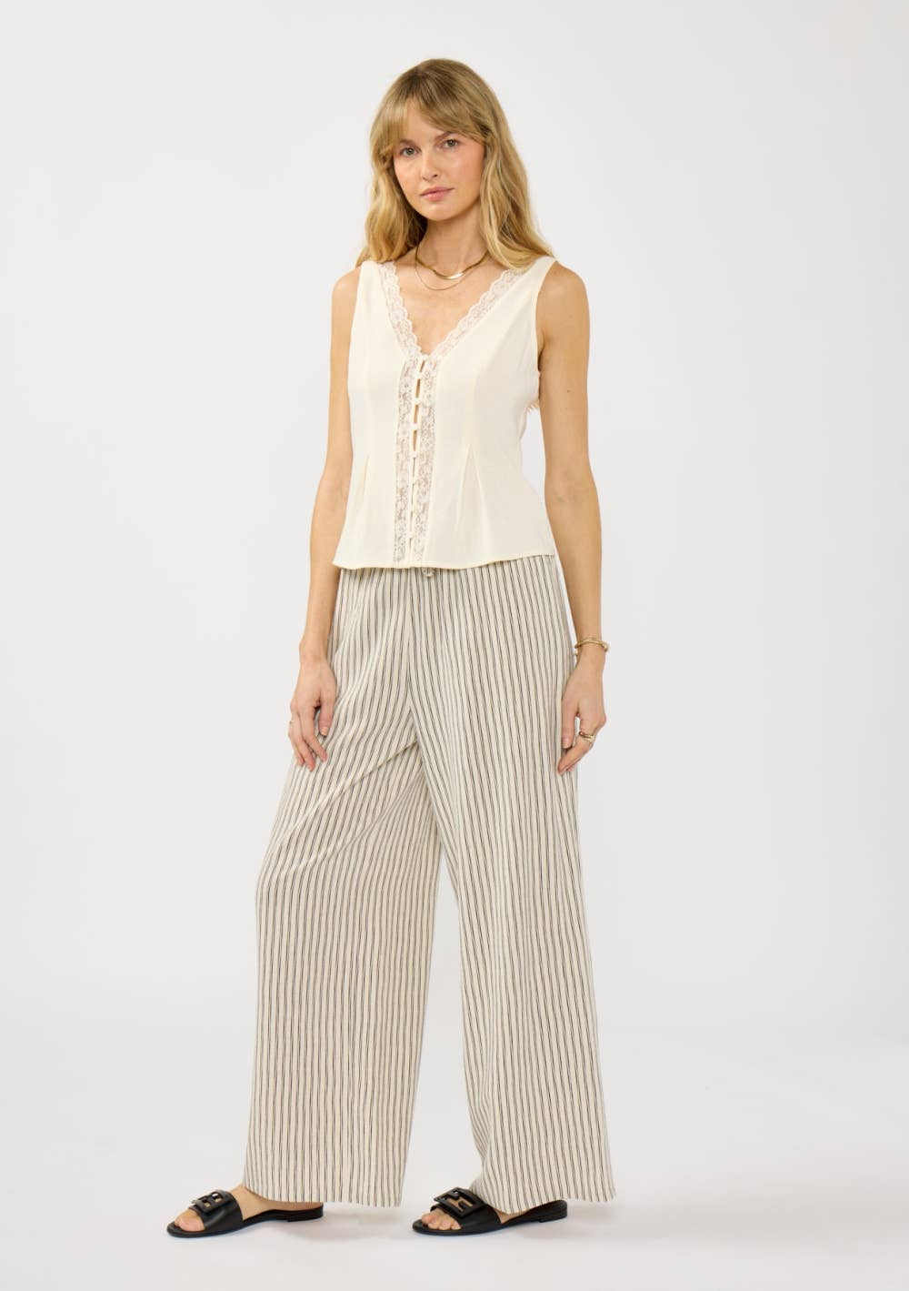 Junie Lace Trim Button Front Top