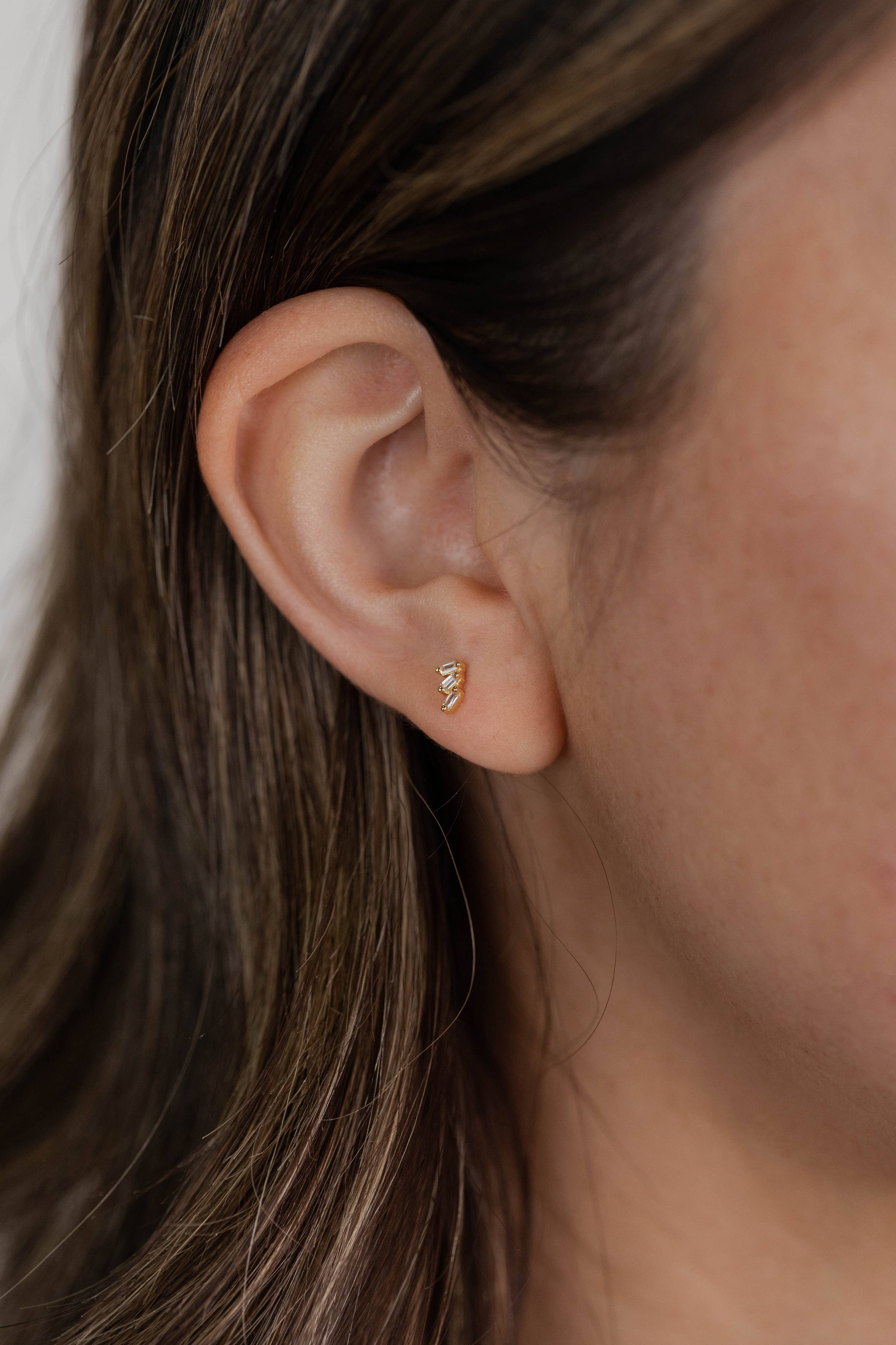 White CZ Offset Trio Earrings