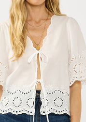 Floral Eyelet Double Tie Top