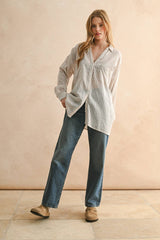 Classic Striped Cotton Button-Down Top