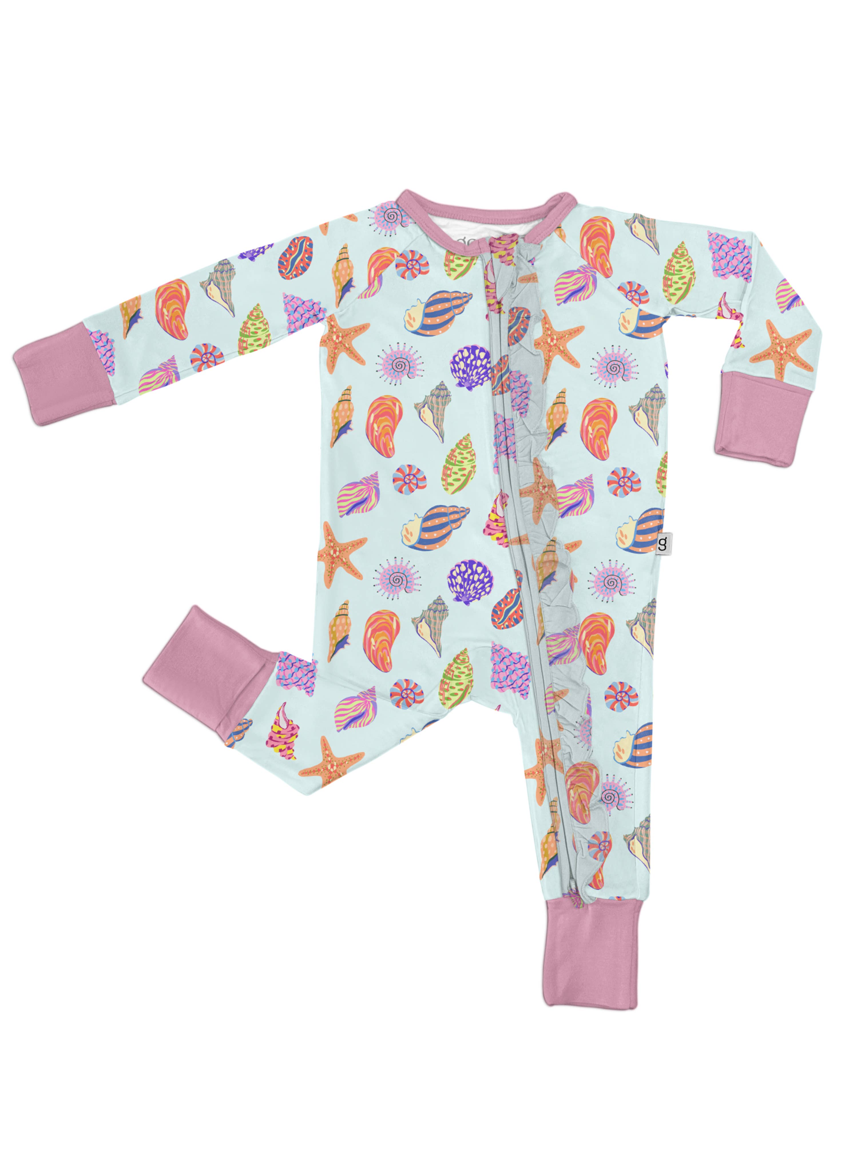 Beach Seashells - Zip Convertible Pajamas w/ Ruffles
