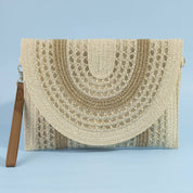 Arched Woven Straw Envelope Clutch
