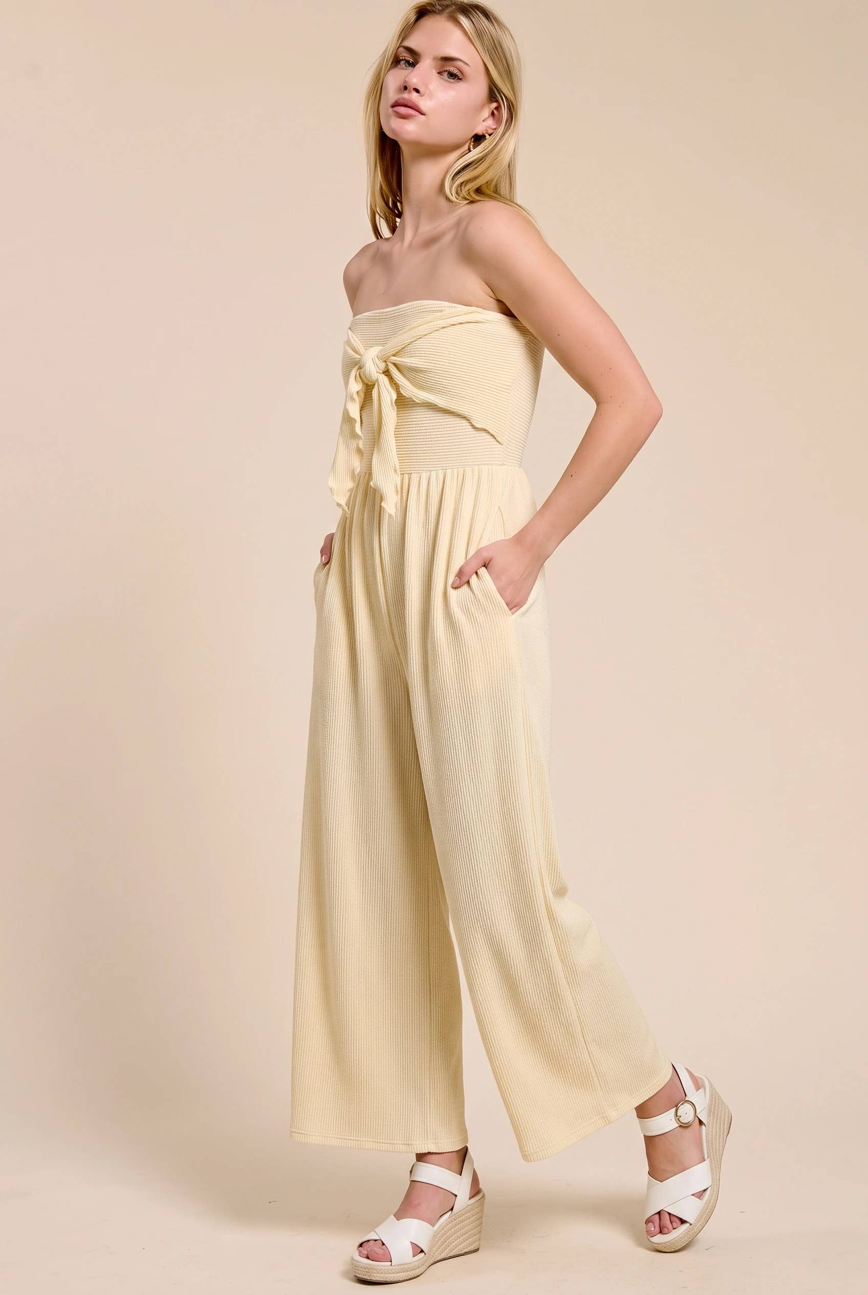 Adria Ribbed Tie-Front Palazzo Jumpsuit