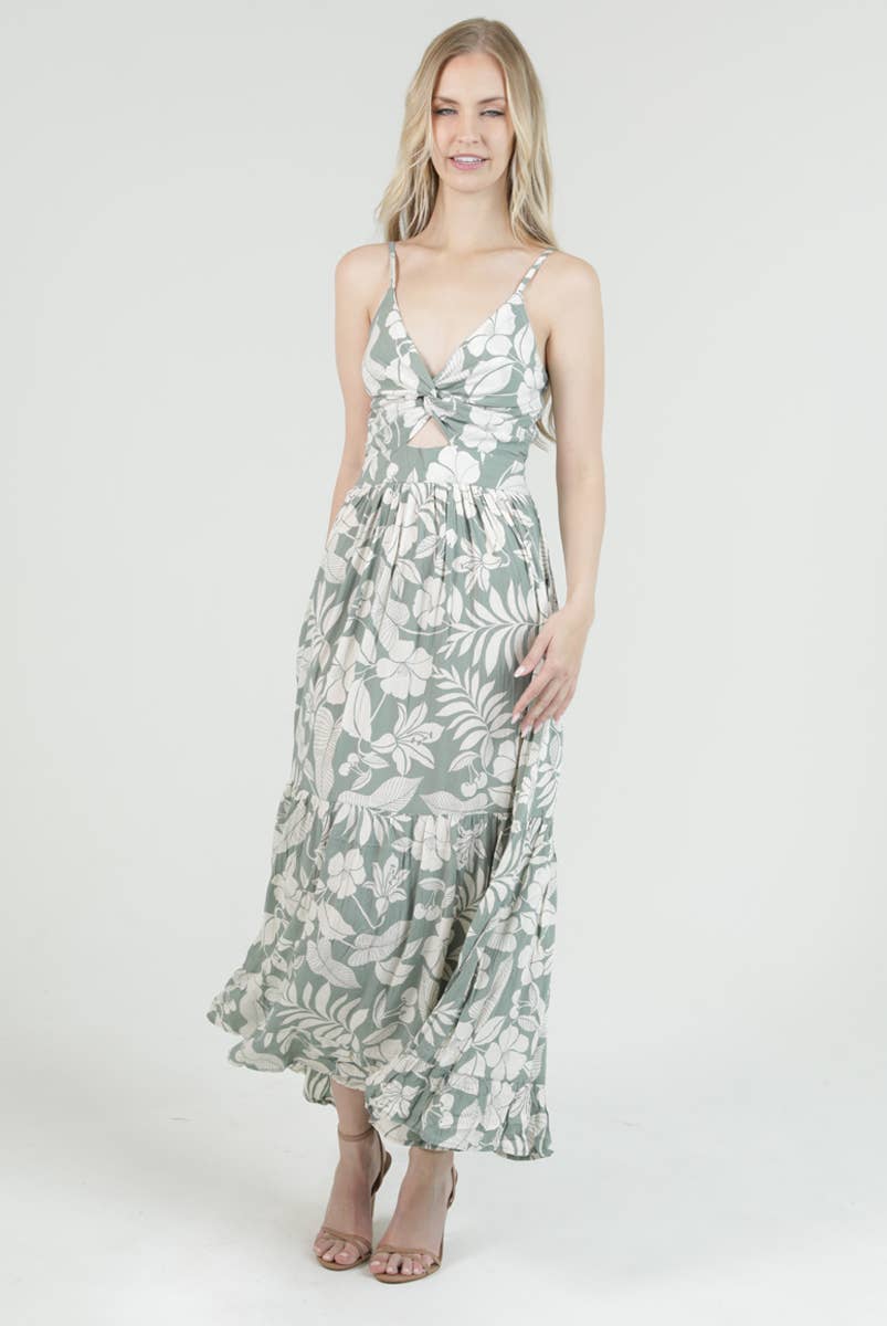 F4F50-A920 V NECK TWIST FRONT CUT OUT MAXI DRESS