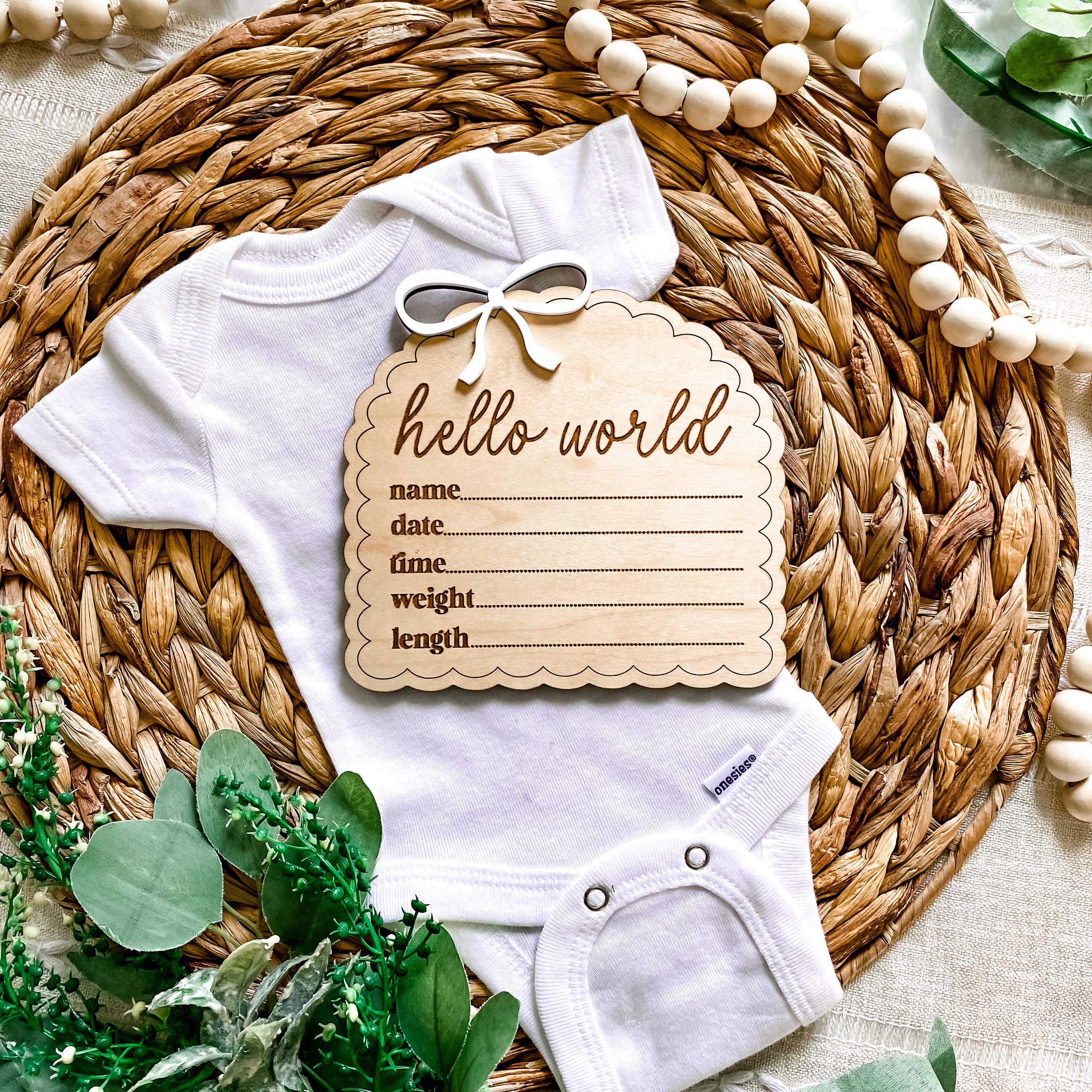 Hello World Birth Stat Sign - Dainty Bow
