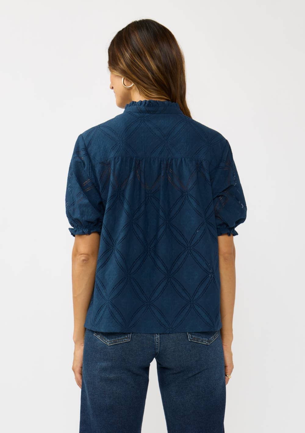 Puff Sleeve Split Neck Lace Top