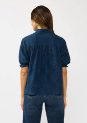 Puff Sleeve Split Neck Lace Top