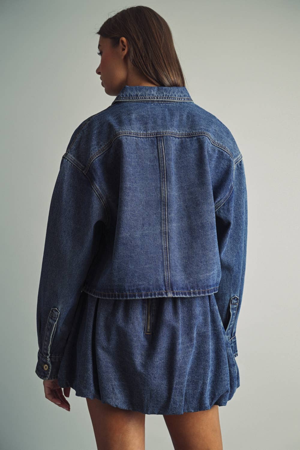 Sabine Indigo Denim Cropped Button Shirt