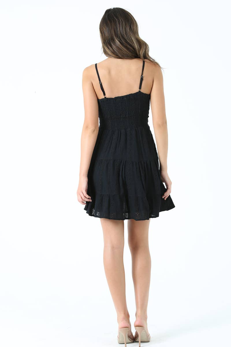 C4143-EM08 EYELET EMBROIDERED V NECK TWIST FRONT DRESS