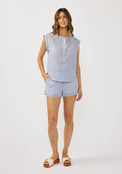 Coralie Lace Trim Striped Cotton Top