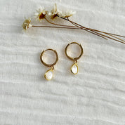 Mother of Pearl Charm Gold Huggie Hoops
