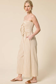Striped Coastal Tie-Front Strapless Jumpsuit