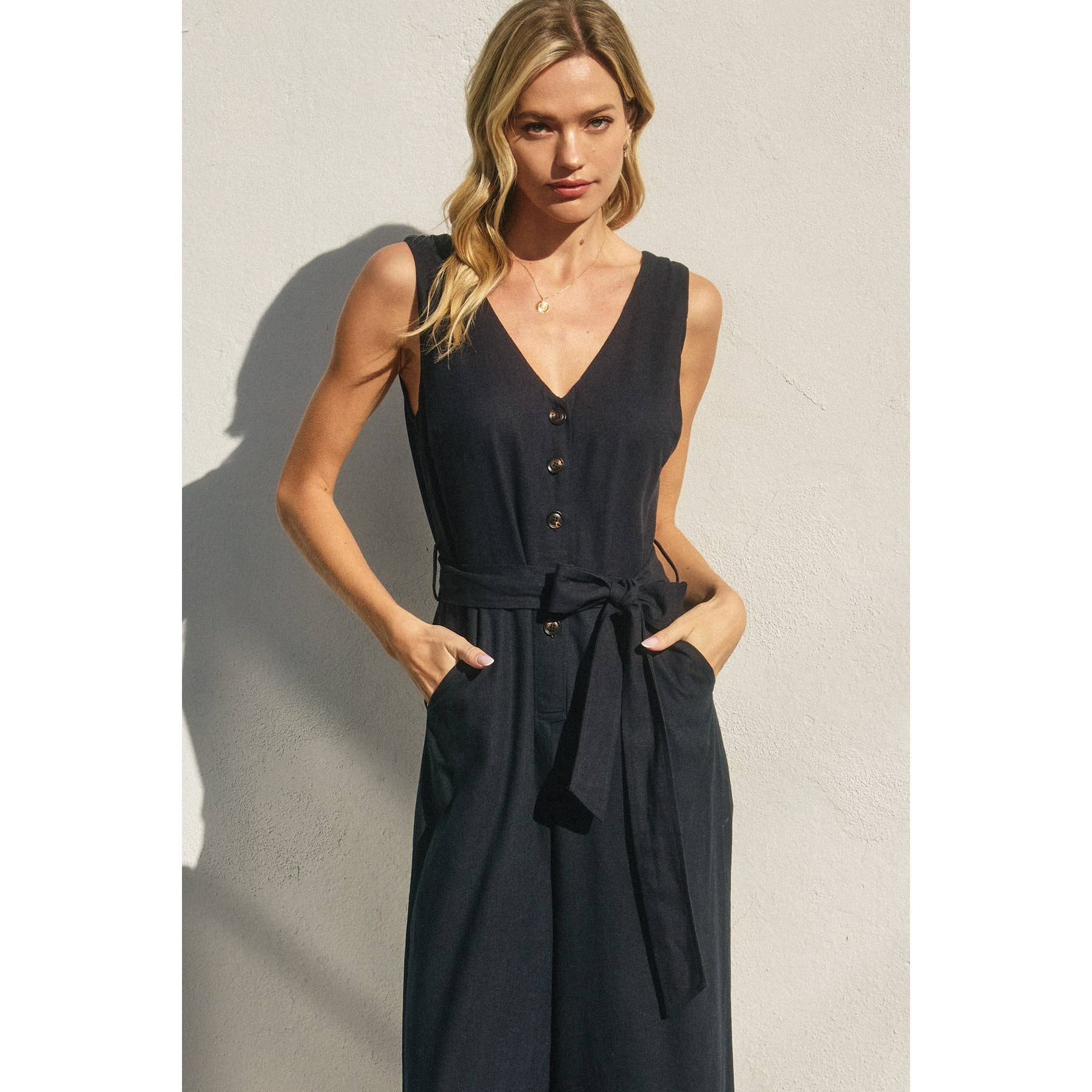 Vera Linen V-Neck Jumpsuit