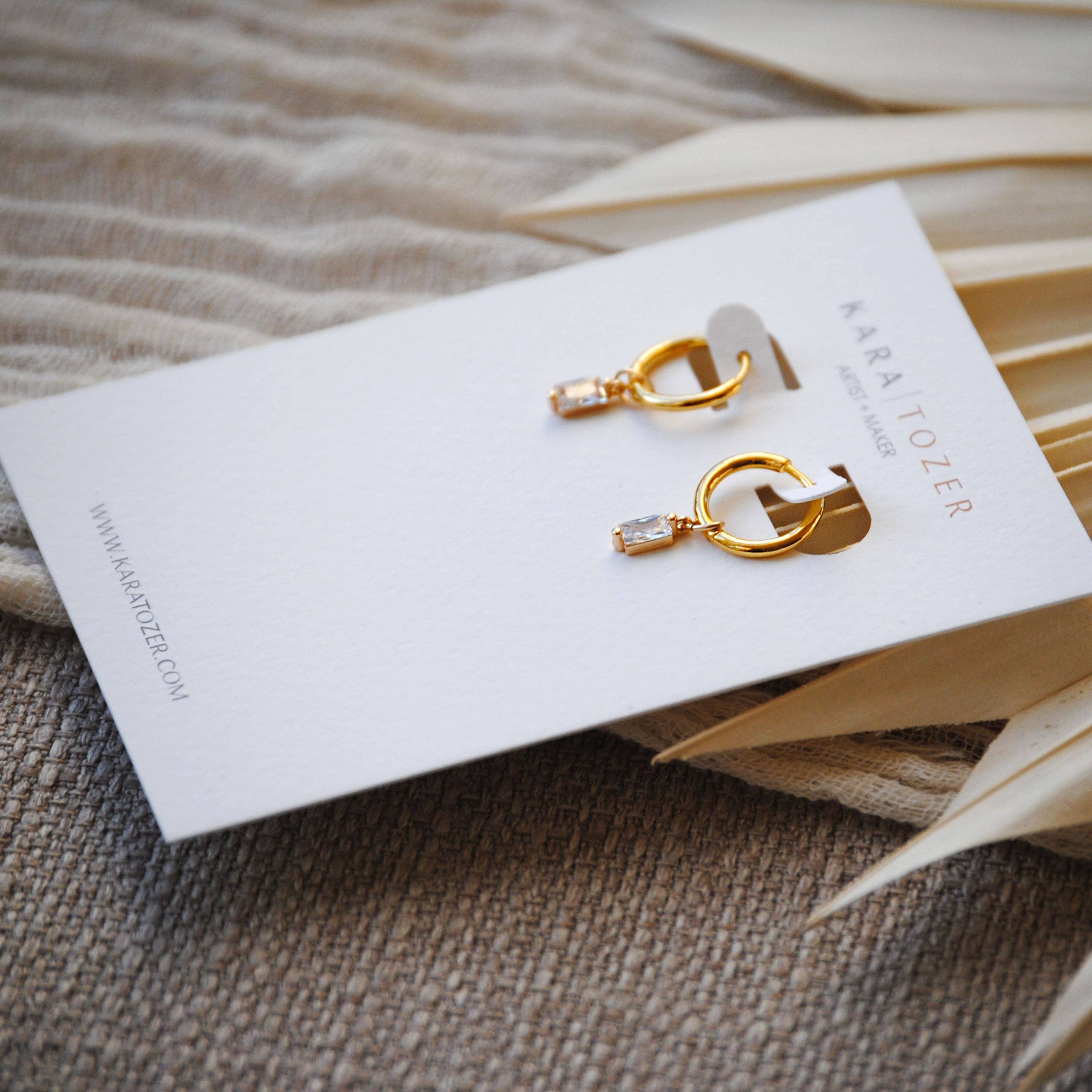 Baguette Charm Gold Huggie Hoops