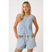 Vivi Washed Denim Seam Detail Tank