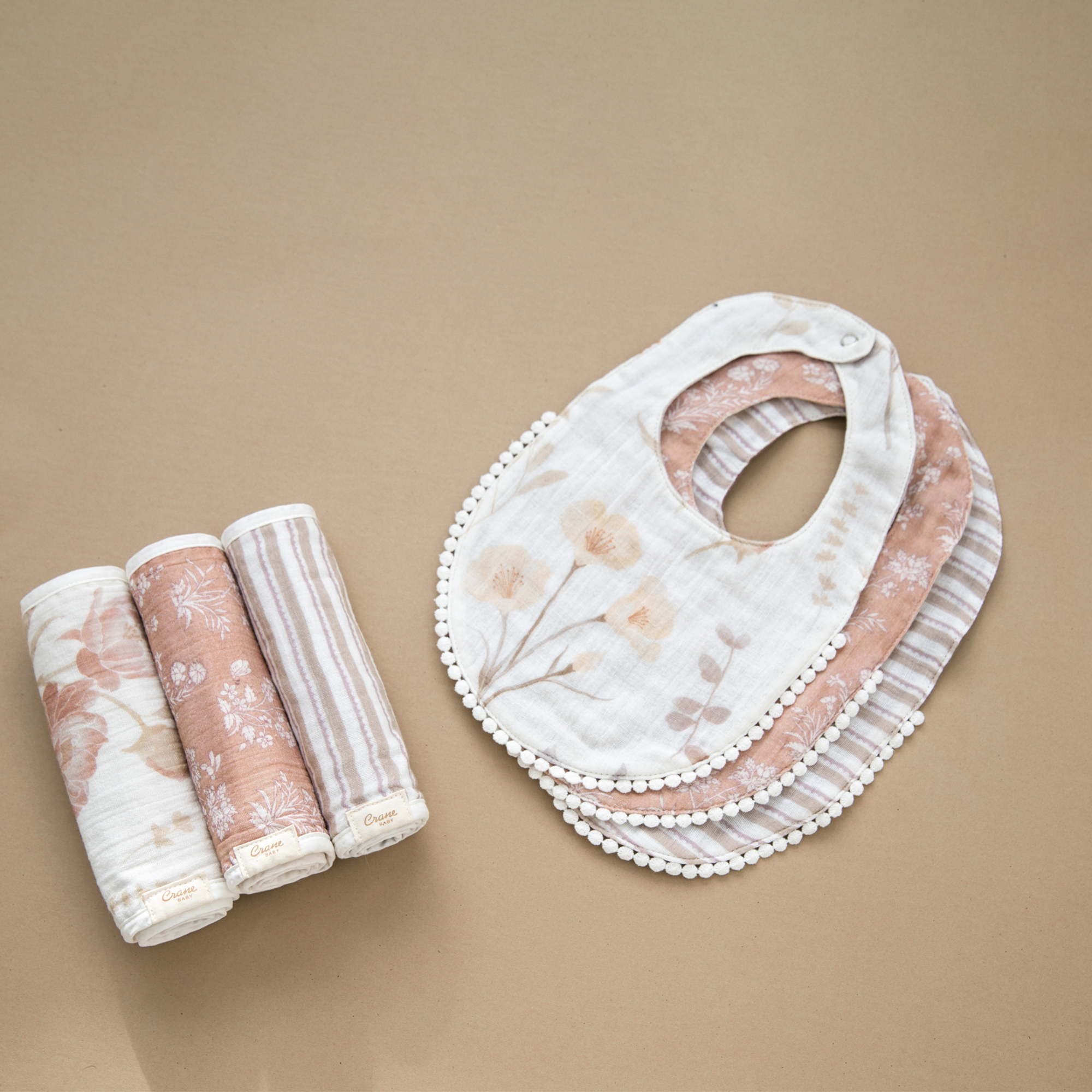 Violet Floral Cotton Baby Bib Set
