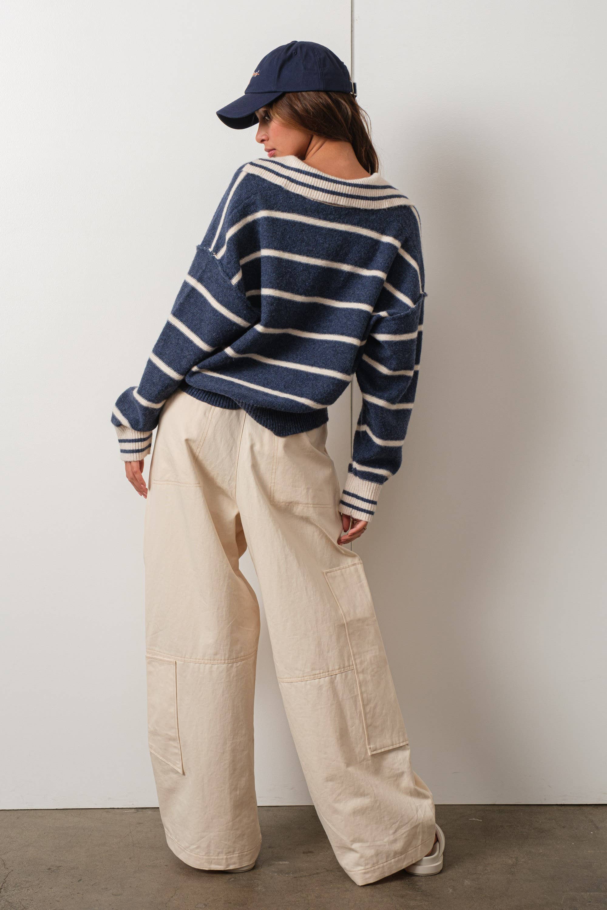 Sloane Striped Collared V-Neck Sweater