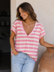 Relaxed Striped V-Neck Tee
