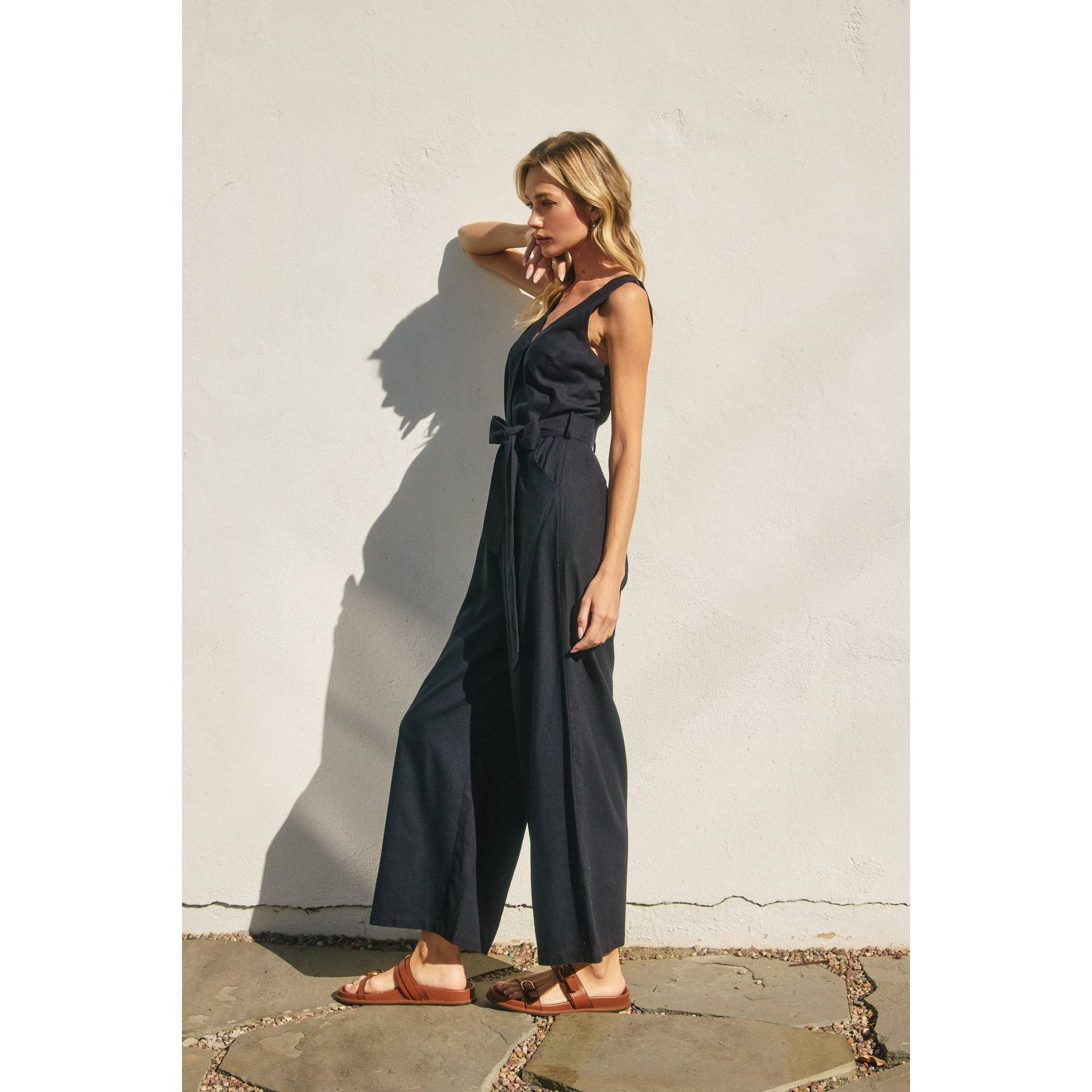 Vera Linen V-Neck Jumpsuit