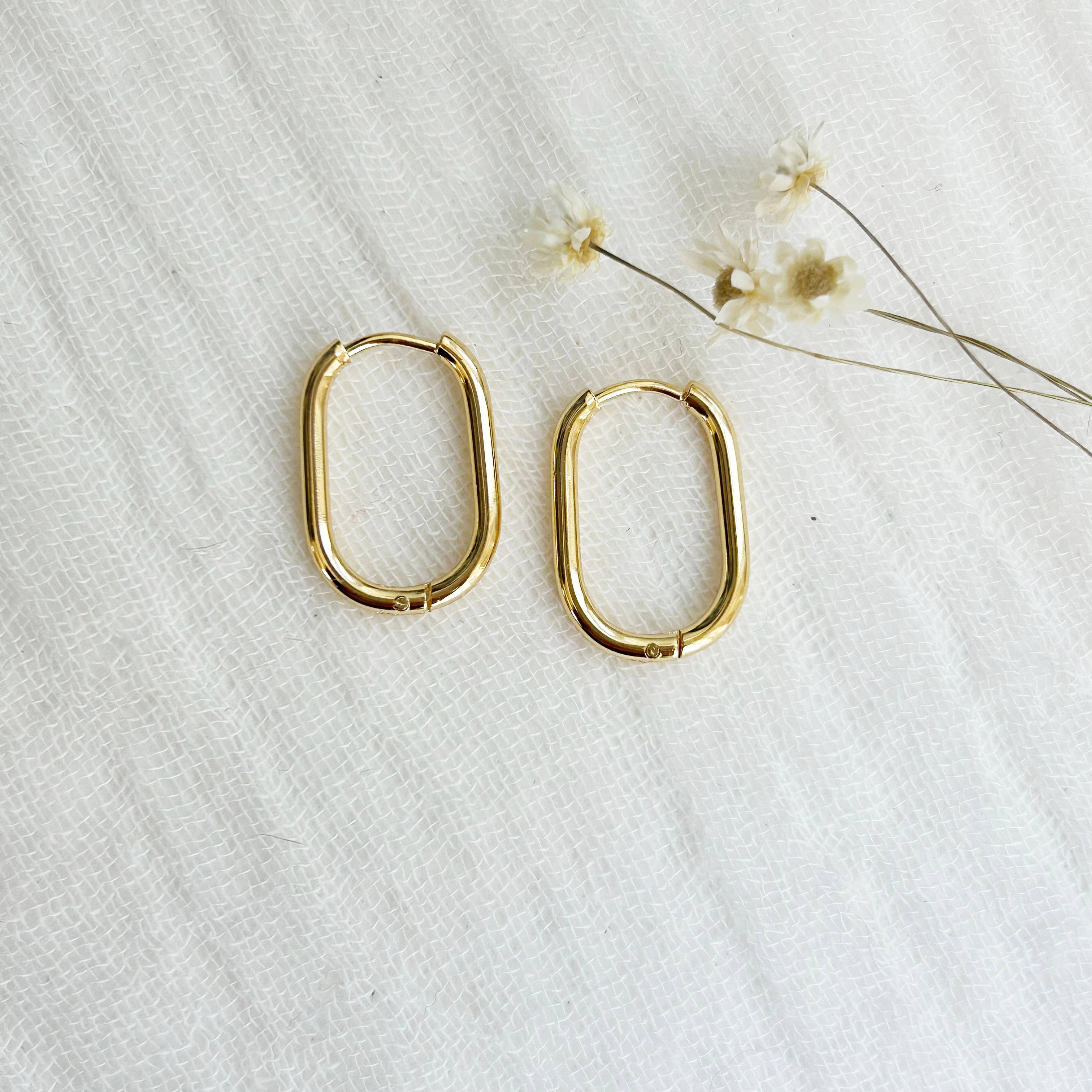 Skinny Gold Oval Hoop Earrings