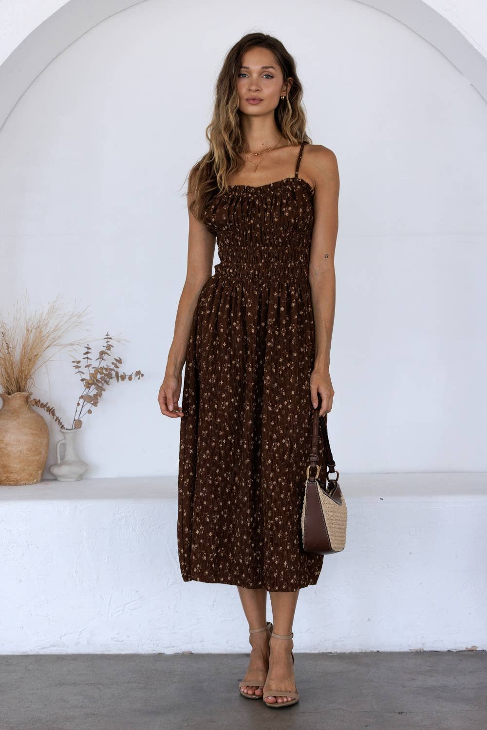 Fiora Ditsy Floral Smocked Midi Dress