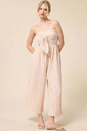 Striped Coastal Tie-Front Strapless Jumpsuit