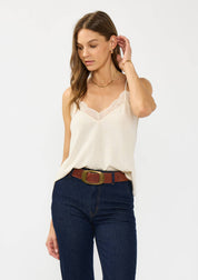 Linen Blend Spaghetti Strap Lace Trim Cami