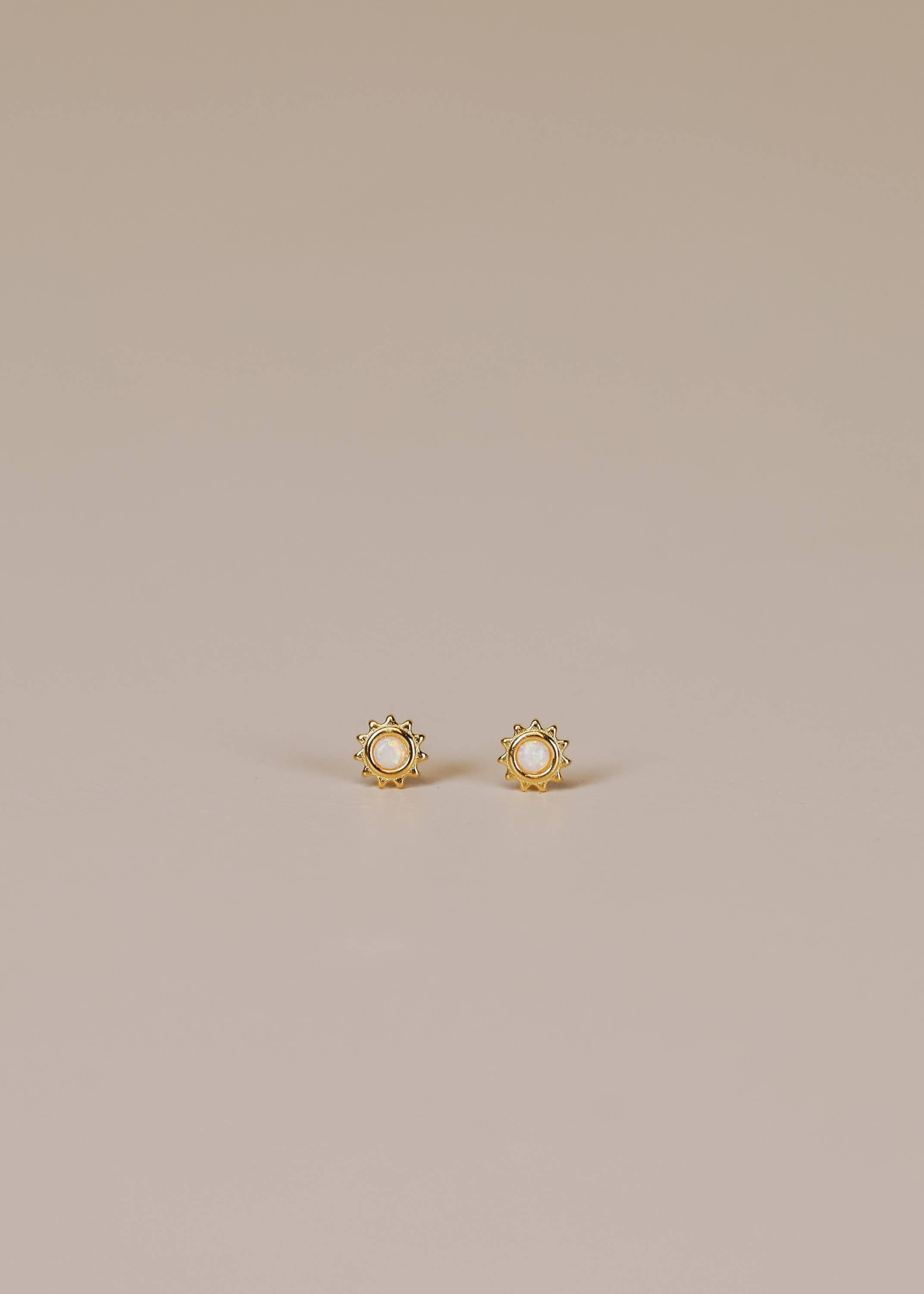 White Opal Sun Stud Earrings