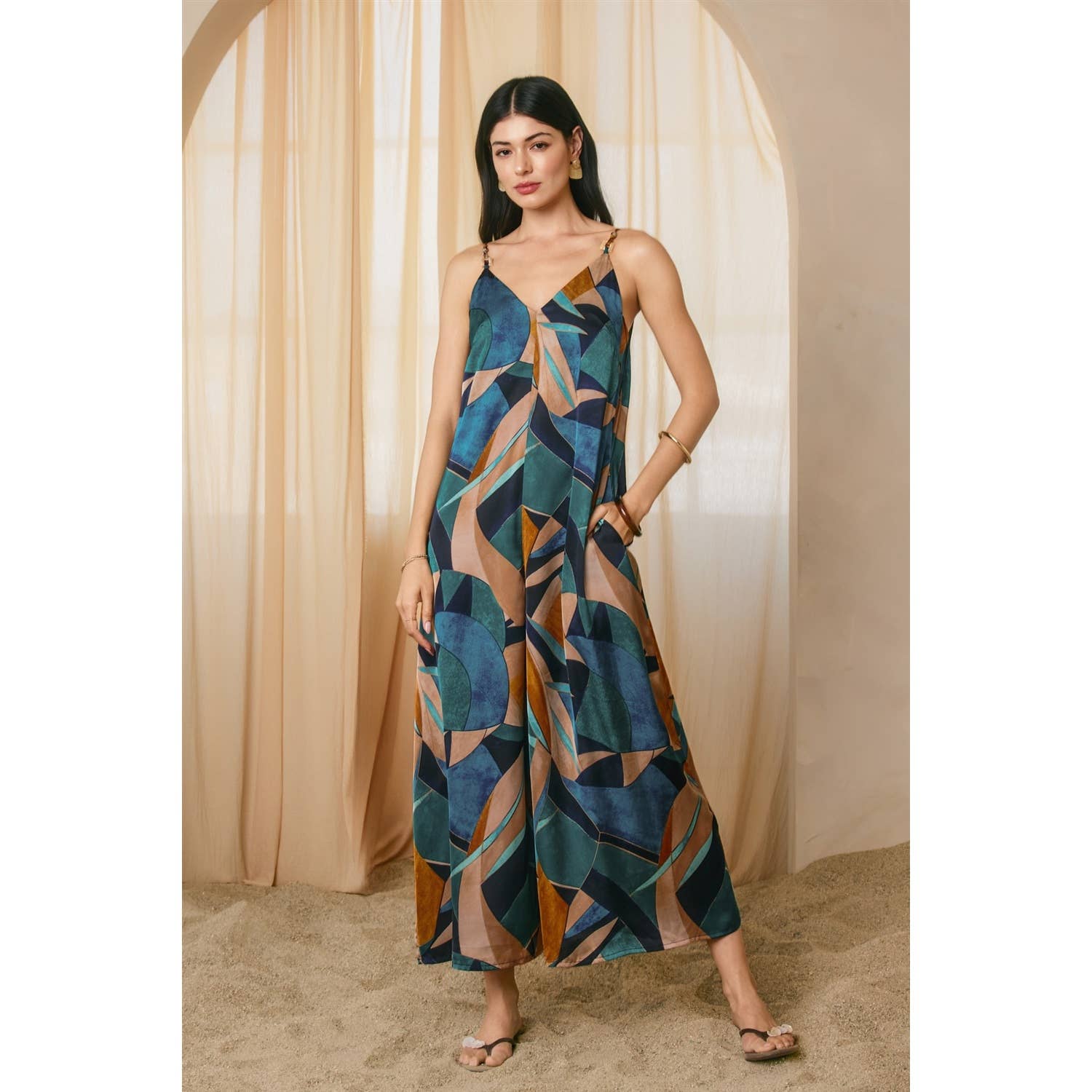 Palm Mirage Tie Back Detail Jumpsuit