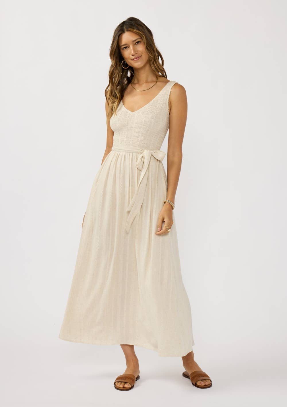 Gemma Smocked Linen Blend Midi Dress