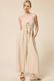 Striped Coastal Tie-Front Strapless Jumpsuit