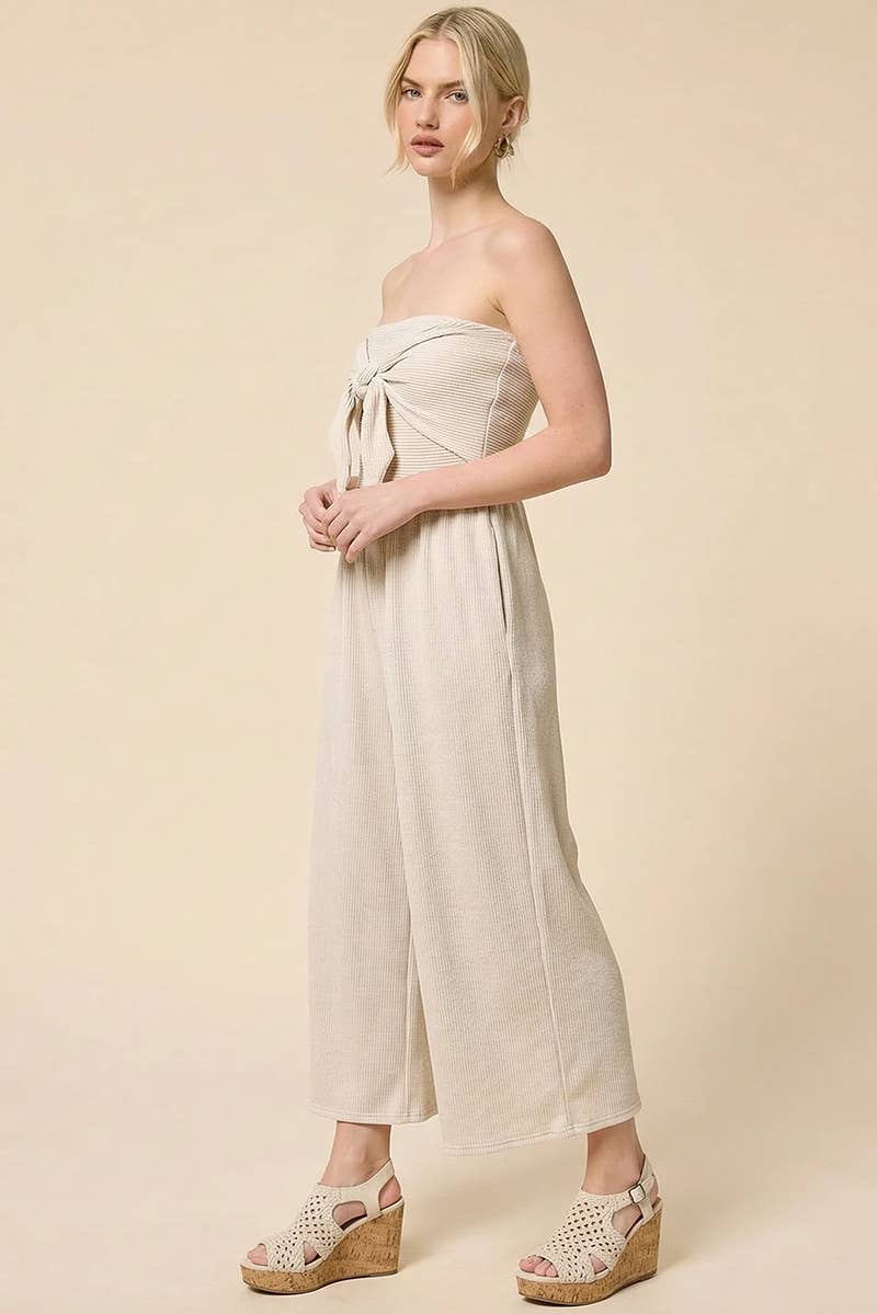 Adria Ribbed Tie-Front Palazzo Jumpsuit