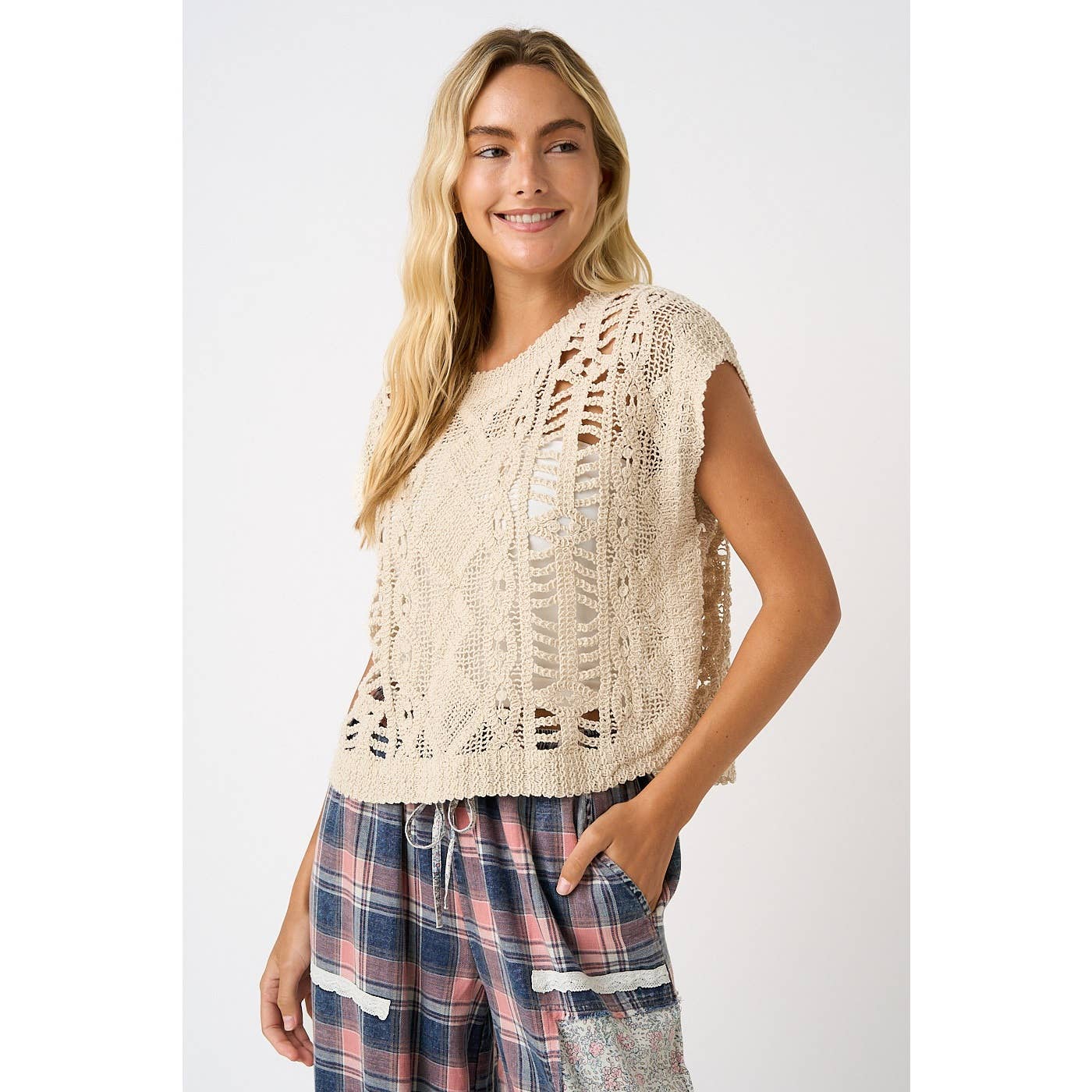 Kaia Crochet Open Knit Sweater Top