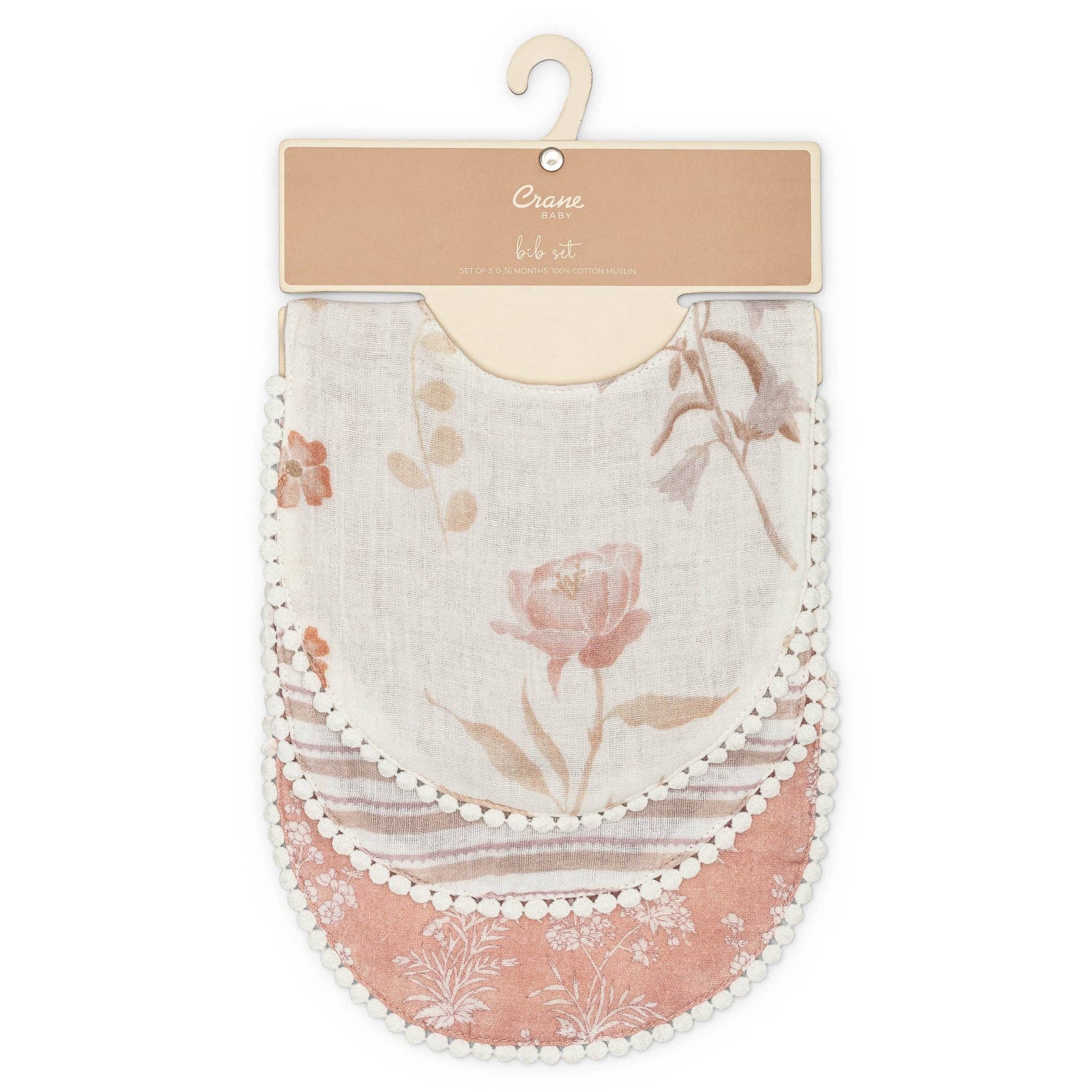 Violet Floral Cotton Baby Bib Set