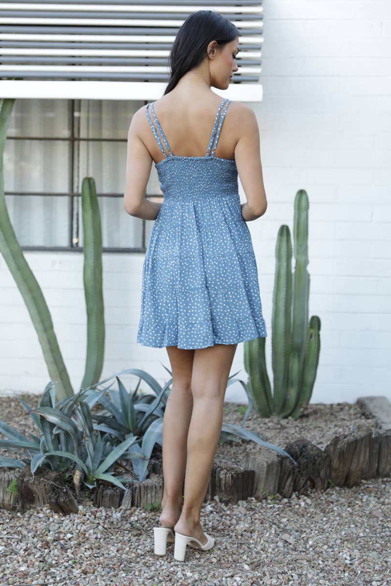 C4G30-FQ00 POLKA DOT LACE TRIM V NECK DRESS DOUBLE STRAPS