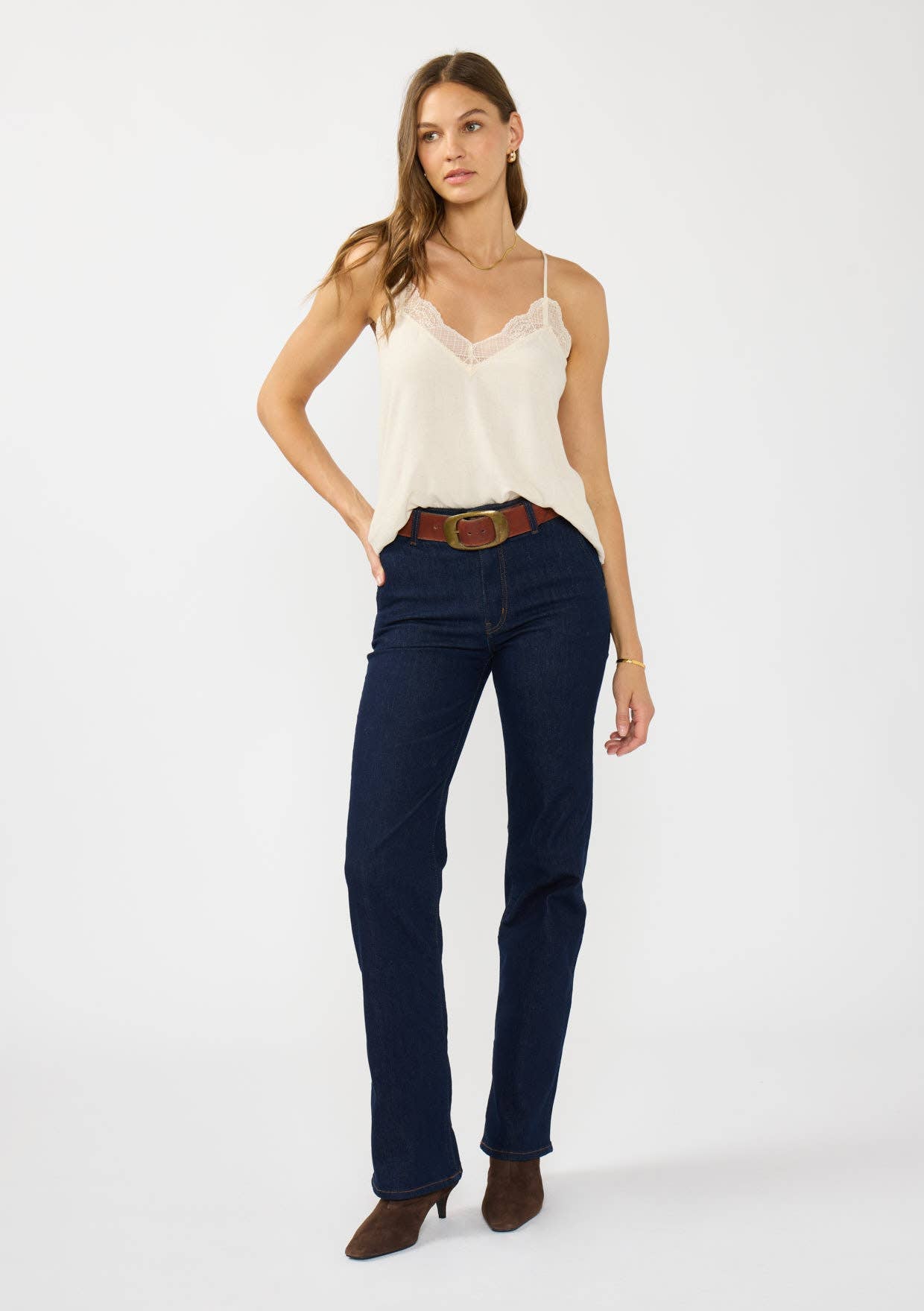 Linen Blend Spaghetti Strap Lace Trim Cami