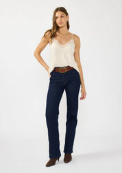 Linen Blend Spaghetti Strap Lace Trim Cami