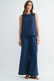 Tessa Trim Detail Linen Blend Tank