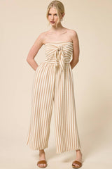 Striped Coastal Tie-Front Strapless Jumpsuit