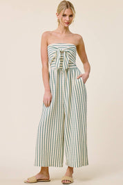 Striped Coastal Tie-Front Strapless Jumpsuit