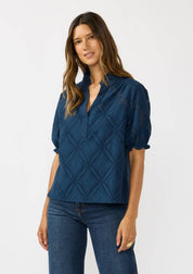 Puff Sleeve Split Neck Lace Top