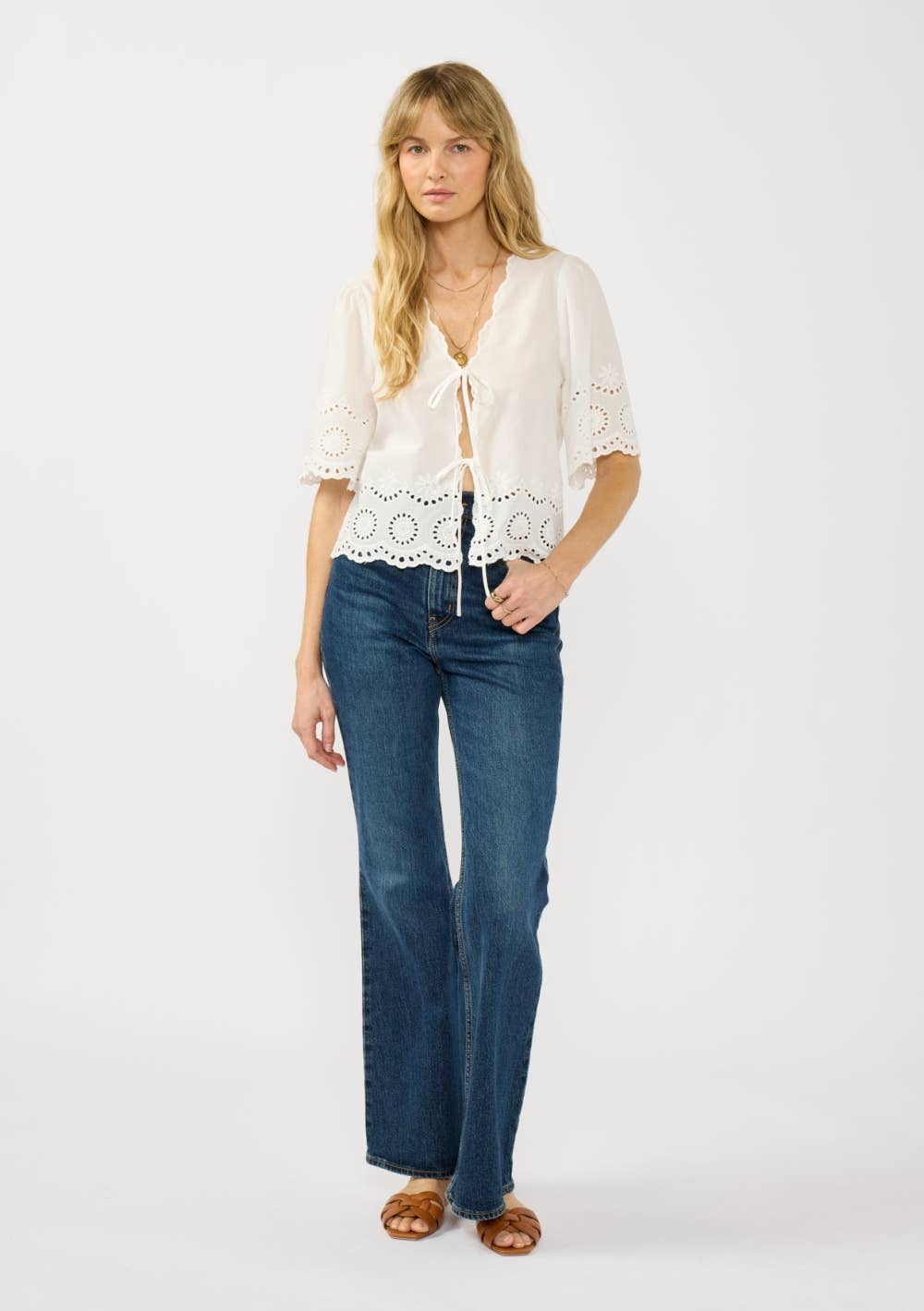 Floral Eyelet Double Tie Top