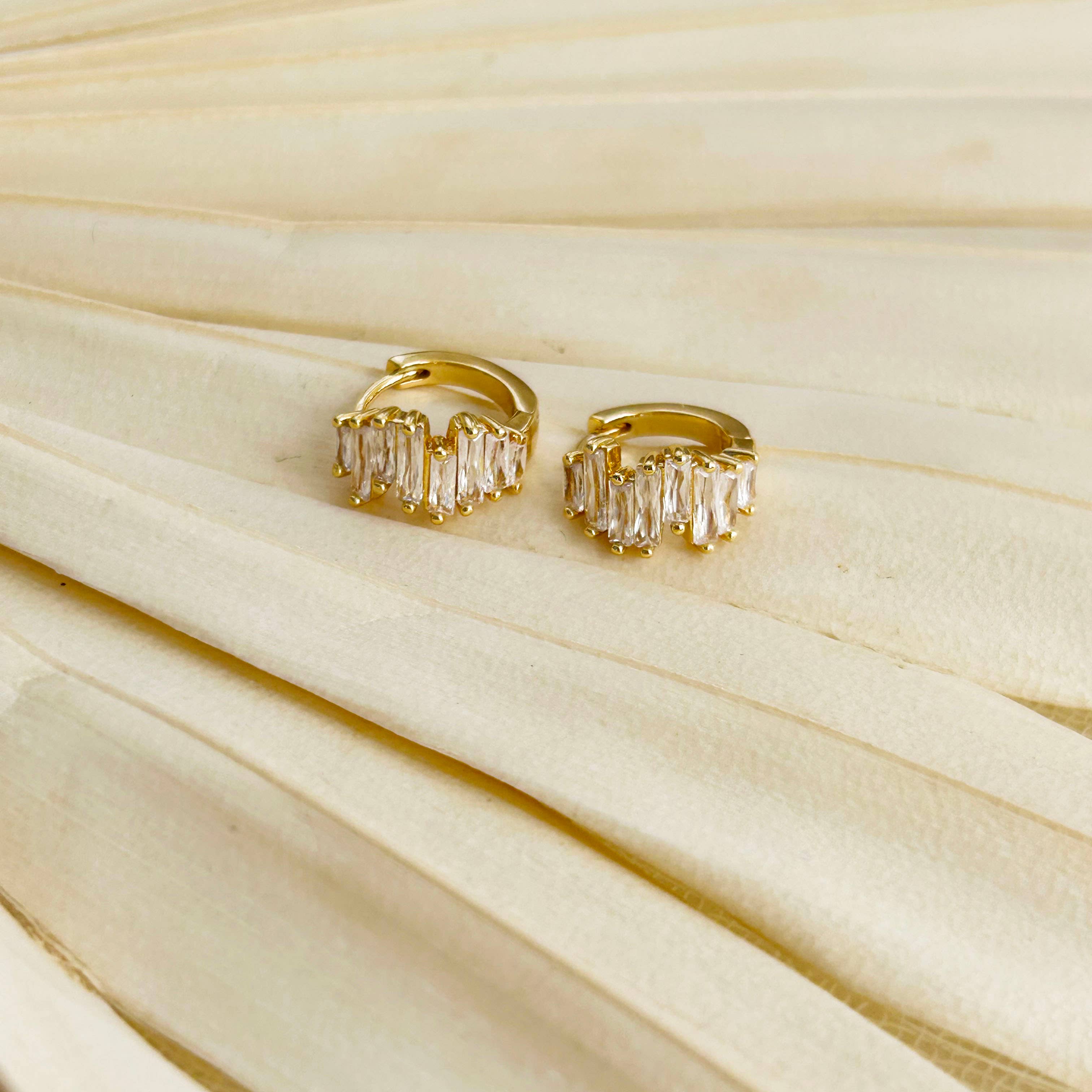 Dainty Gold Crystal Huggie Hoops